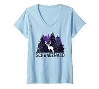 Womens Black Forest Deer Forest Nature Hiking Hunter Souvenir V-Neck T-Shirt