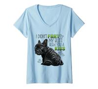 Womens Black Frenchie Puppy Kiss Fart - Funny French Bulldog V-Neck T-Shirt