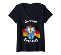 Women's Black German Princess with Afro Hair Germany V-Neck T-Shirt