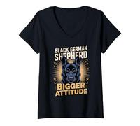 Women's Black German Shepherd Bigger Attitude GSD Dog Lover V-Neck T-Shirt