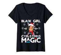 Womens Black Girl Christmas Magic Melanie Women Brown Skin Girls V-Neck T-Shirt