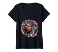 Womens Black Girl Magic Bling Bling V-Neck T-Shirt