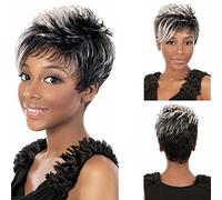 Women's Black Gradient White Pixie Cut Short Wig Heat-Resistant Synthetic Comfortable and Breathable Short Curly Wig Suitable for Daily Party wear Photo Color,6in (Photo Color 6in)
