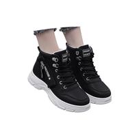 Women's Black High-Top Trainers with Lace Front and Contrasting Sole | The ankle-height upper has metal eyelets and a lace front, set above a thick light-coloured sole for a casual high-top