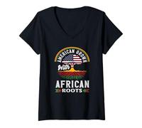 Womens Black History American Grown with African Roots Tree V-Neck T-Shirt