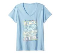 Womens Black History Believe Achieve Succeed Motivational Design V-Neck T-Shirt