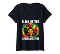Women's Black History is World History Afro Pride Pan African Art V-Neck T-Shirt