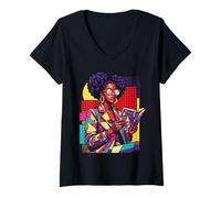 Womens Black History Woman Reading Book Geometric Girl Educated V-Neck T-Shirt