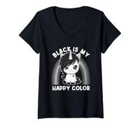 Womens Black Is My Happy Color Goth Girl Emo Gothic Unicorn V-Neck T-Shirt