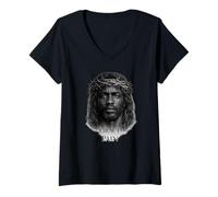 Women's Black Jesus, Christianity, Church, Christ, Jesus V-Neck T-Shirt