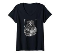 Women's Black Jesus, Christianity, Church, Christ, Jesus V-Neck T-Shirt