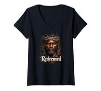 Women's Black Jesus, Christianity, Church, Christ, Jesus V-Neck T-Shirt