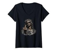 Women's Black Jesus, Christianity, Church, Christ, Jesus V-Neck T-Shirt