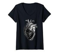 Womens Black Kitty Cat Heart, Love You, You had me at Hello V-Neck T-Shirt