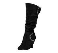 womens black knee high boots Knee High Boots Women Wide Calf Chunky Heels Winter Boot Comfortable Pointed Toe Pull On Suede Slouch Riding Boot With Belt Buckle Tube Chunky Heeled Tall Shoes