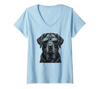 Womens Black Lab Labrador Retriever Dog Wearing Sunglasses Graphic V-Neck T-Shirt