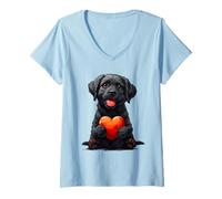 Womens Black Labrador Dog Heart Valentine's Day Funny Boys Girls V-Neck T-Shirt