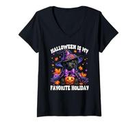 Womens Black Labrador Retriever Halloween is My Favorite Holiday V-Neck T-Shirt