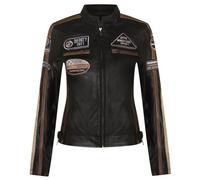 Womens Black Leather Biker Casual Racing Moto Badges Jacket