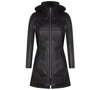 Women's Black Leather Puffer Quilted Hooded Parka Coat 5XL
