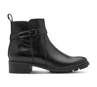 Womens Black Leather Stacked Heel Buckled Zip Biker Ankle Chelsea Boots