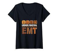 Women's Black Licensed Practical EMT Funny Element Proud Afro V-Neck T-Shirt