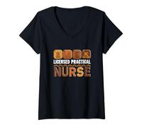 Women's Black Licensed Practical Nurse Funny Element Proud Afro V-Neck T-Shirt