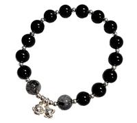 Women'S Black Obsidian Crystal Bracelet, 5.9-Inch Stretch With Sterling Silver Bells, Natural Healing Beads And Elements For Style