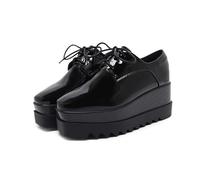 Women's Black Platform Oxford Shoes Comfy Stylish Patent Leather Business Casual Walking Wedges Oxfords Shoes Sneakers