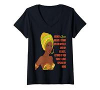 Womens Black Queen African Feminist Stand Up For Others Speak Mind V-Neck T-Shirt