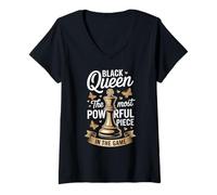 Women's Black Queen The Most Powerful Piece in The Game Chess V-Neck T-Shirt
