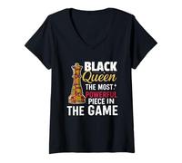 Womens Black Queen The Most Powerful Piece in The Game V-Neck T-Shirt