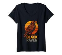 Womens Black Raven Night Raven Women's Dark Academia V-Neck T-Shirt