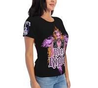 Women's Black Rh&ea Vintage T Shirt Rip%Ley Logo Graphic Printed Short Sleeve Tshirt for Women Crew Neck Rock T-Shirt Wrestling Merch Tops for Fans Gifts
