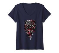Women's Black Rose, Rose Flower, Botanist & Garden Flower V-Neck T-Shirt