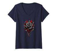 Women's Black Rose, Rose Flower, Garden Flower & Botanist V-Neck T-Shirt