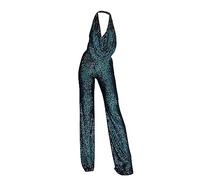 Womens Black Sequin Party Jumpsuit Halter Neck with Deep V Cross Back Sparkly Wide Leg Romper for Club Evening Wear Weddings Formal Occasions(Green, XXL)