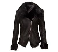 Women's Black Shearling Biker Jacket Sheepskin Aviator Leather Toscana Merino L