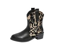 Womens Black Slip on Mid Calf Boots Ladies Wide Fit Walking Short Boots Thick Heel Waterproof Anti Slip Booties Comfortable Lightweight Outdoor Casual Shoes British Style Boot
