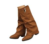 Women's Black Slouch Knee High Boots with Wide Folded Cuffs | Long soft-looking shafts gather into relaxed folds and broad turned cuffs, with low heels and simple rounded toes