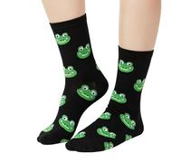 Womens Black Smiley Green Frog Fun Socks One Size UK 4-7 EU 36-40
