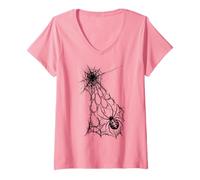 Women's Black Spider Web Gothic Horror Blackwork Tattoo V-Neck T-Shirt