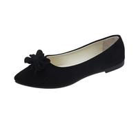 Women's Black Suede Bow Ballet Flats | Pointed Toe Wide Width Flats Low Wedge Heel & Slip-On Design | Bridal, Bridesmaid & Formal Occasion Shoes | Comfort Fit Wedding Footwear UK Size