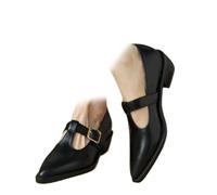 Women's Black T-Strap Mary Jane Shoes, Women's PU Leather Penny Loafers Pointed Toe T-Strap Ballet Flats Slip On Casual Dressy Shoes (3,Black)