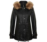 Women's Black Warm Leather Jacket Detachable Hooded Parker Trench Coat XL