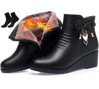 Women's Black Wedge Heel Ankle Booties,botines de mujer de vestir elegantes,Soft Leather Platform Side Zipper Sparkling Rhinestones Fur Lined Thickening Snow Boot (Black B,7UK)