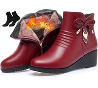 Women's Black Wedge Heel Ankle Booties,botines de mujer de vestir elegantes,Soft Leather Platform Side Zipper Sparkling Rhinestones Fur Lined Thickening Snow Boot (Red B,4UK)