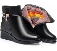 Women's Black Wedge Heel Ankle Booties,botines de mujer de vestir elegantes,Soft Leather Platform Side Zipper Sparkling Rhinestones Fur Lined Thickening Snow Boot (Black a,5UK)