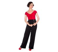 Women's Black Wide Leg High Waist Vintage Retro Button Trousers BANNED Apparel