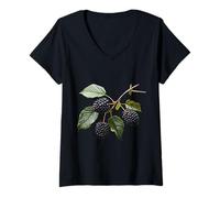 Womens BlackBerry Fruit Motif Artwork BlackBerry V-Neck T-Shirt